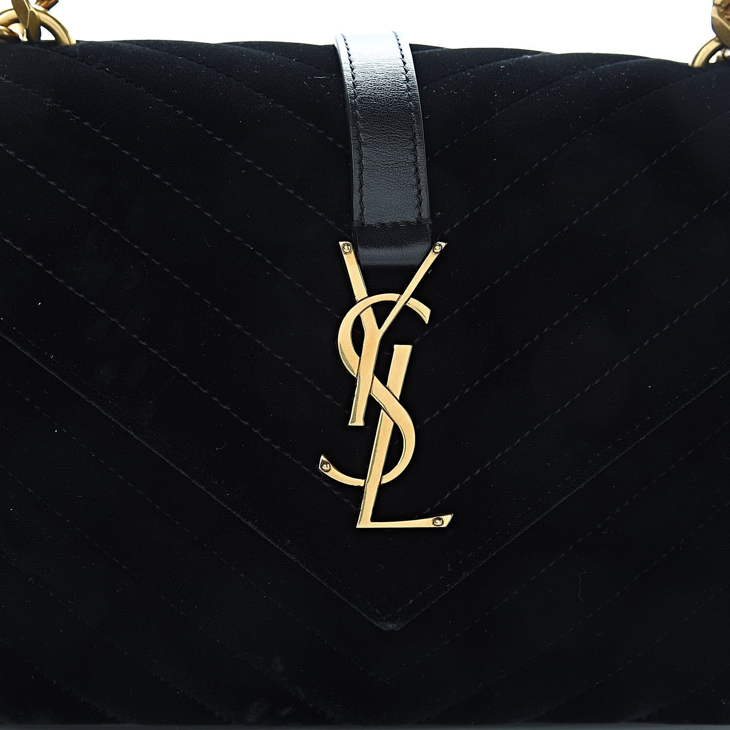 Saint Laurent Velvet Matelasse Chevron Medium College Monogram Bag Black 7 of 9