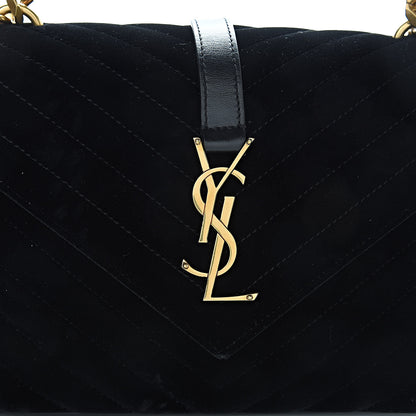 Saint Laurent Velvet Matelasse Chevron Medium College Monogram Bag Black 7 of 9