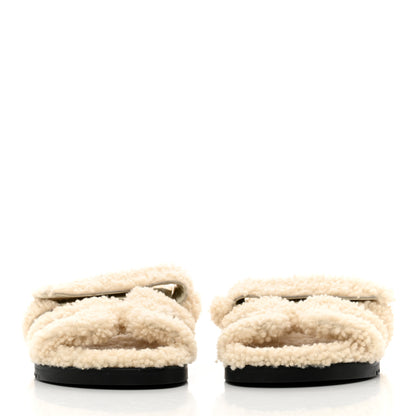 Hermes Woolskin Womens Chypre Sandals 37.5 Ecru 2 of 9