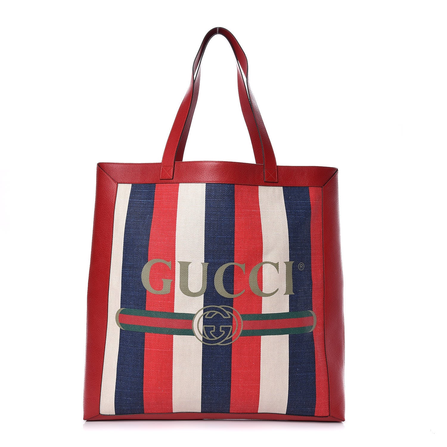 Gucci Canvas Calfskin Sylvie Stripe Logo Mens Tote Red White Blue 1 of 9