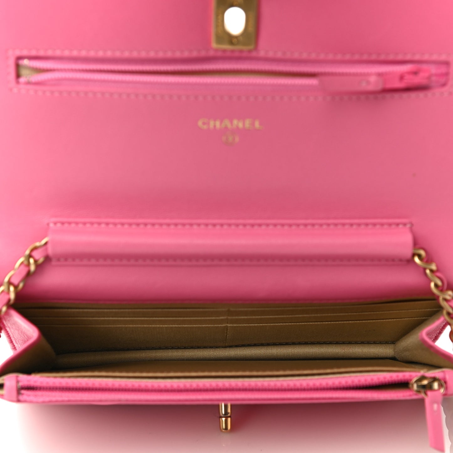 Lambskin Quilted CC Pearl Crush Wallet on Chain WOC Pink