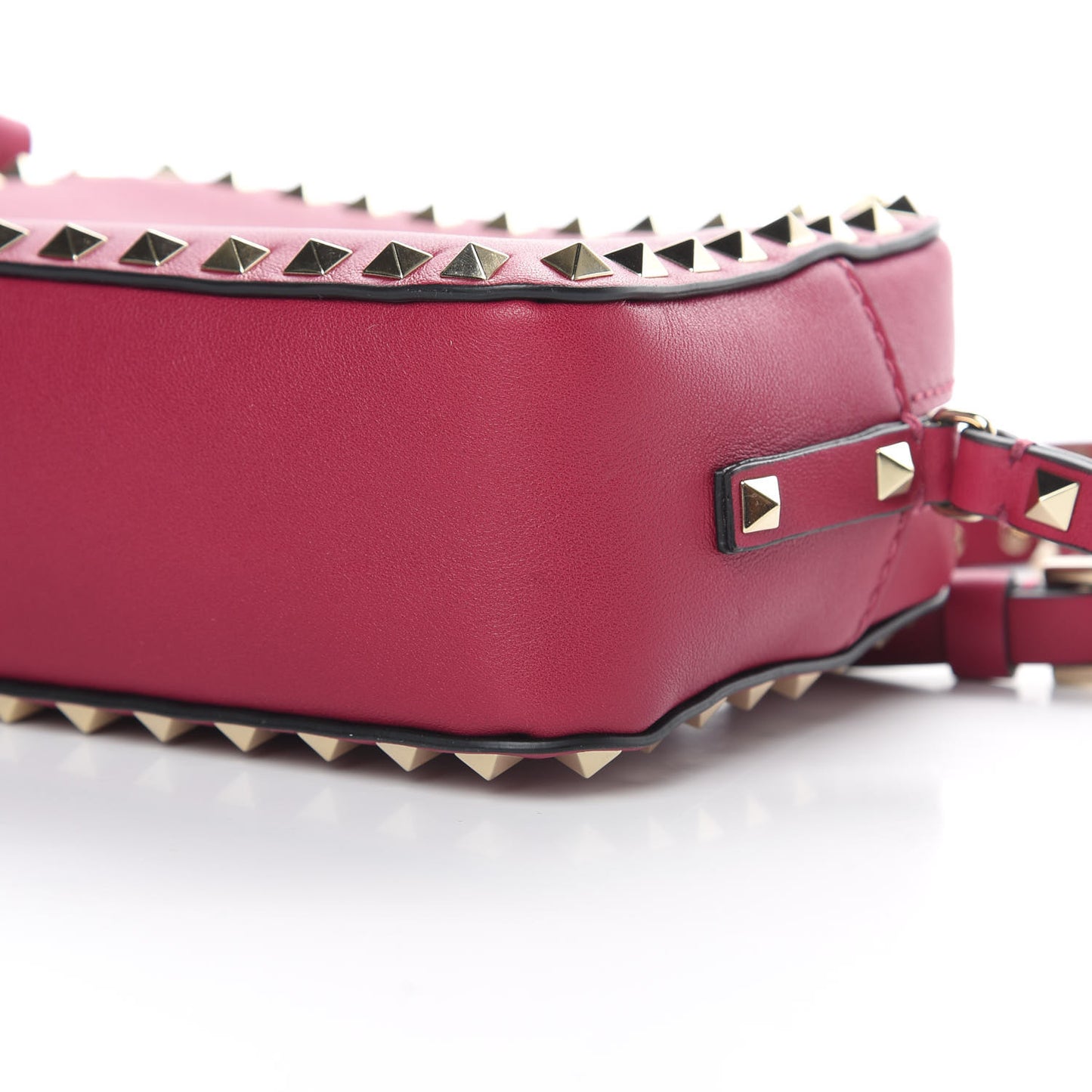 Vitello Rockstud Camera Crossbody Bag Raspberry