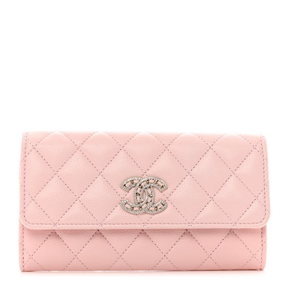 Chanel Caviar Quilted Crystal CC Large Gusset Flap Wallet Pink 1 of 9