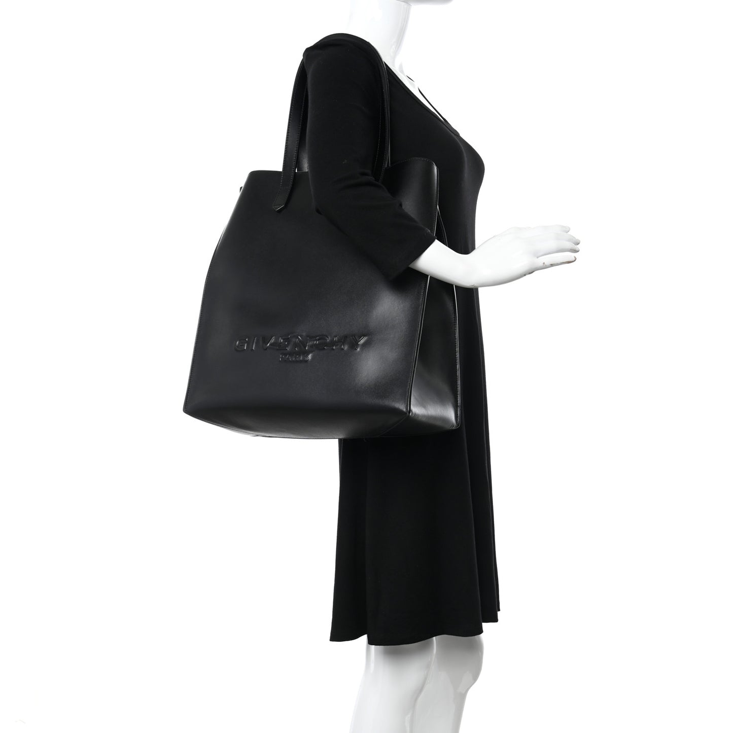 Calfskin Logo Debossed Tote Black
