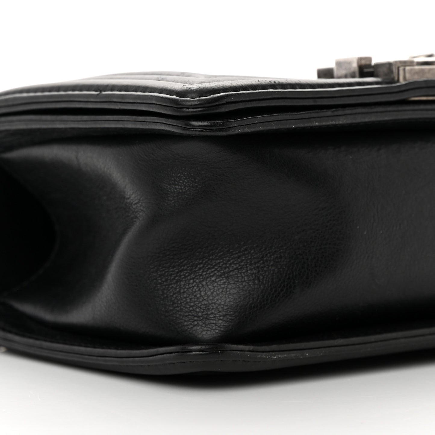 Calfskin Double Stitch Small Boy Flap Black