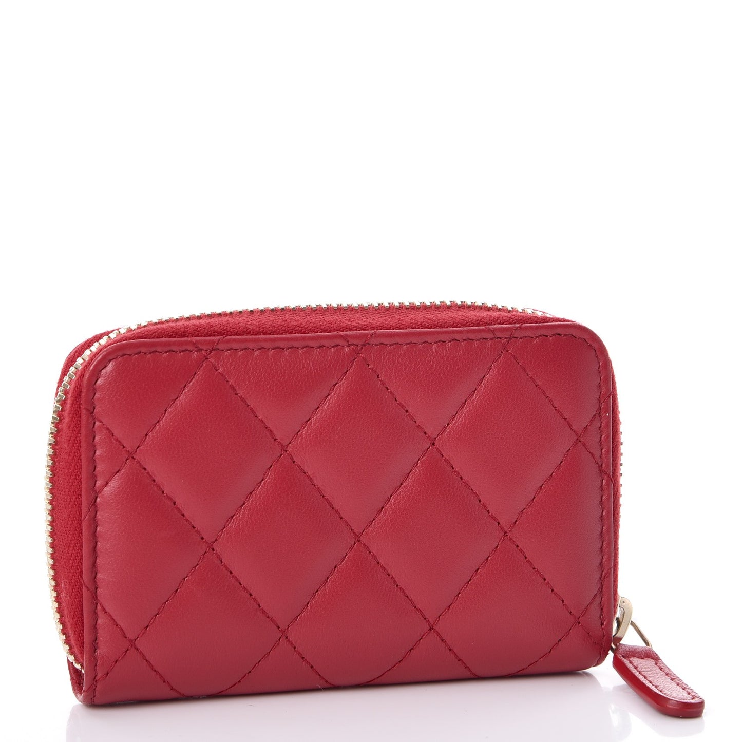 Lambskin Quilted Zip Around Coin Purse Wallet Dark Pink