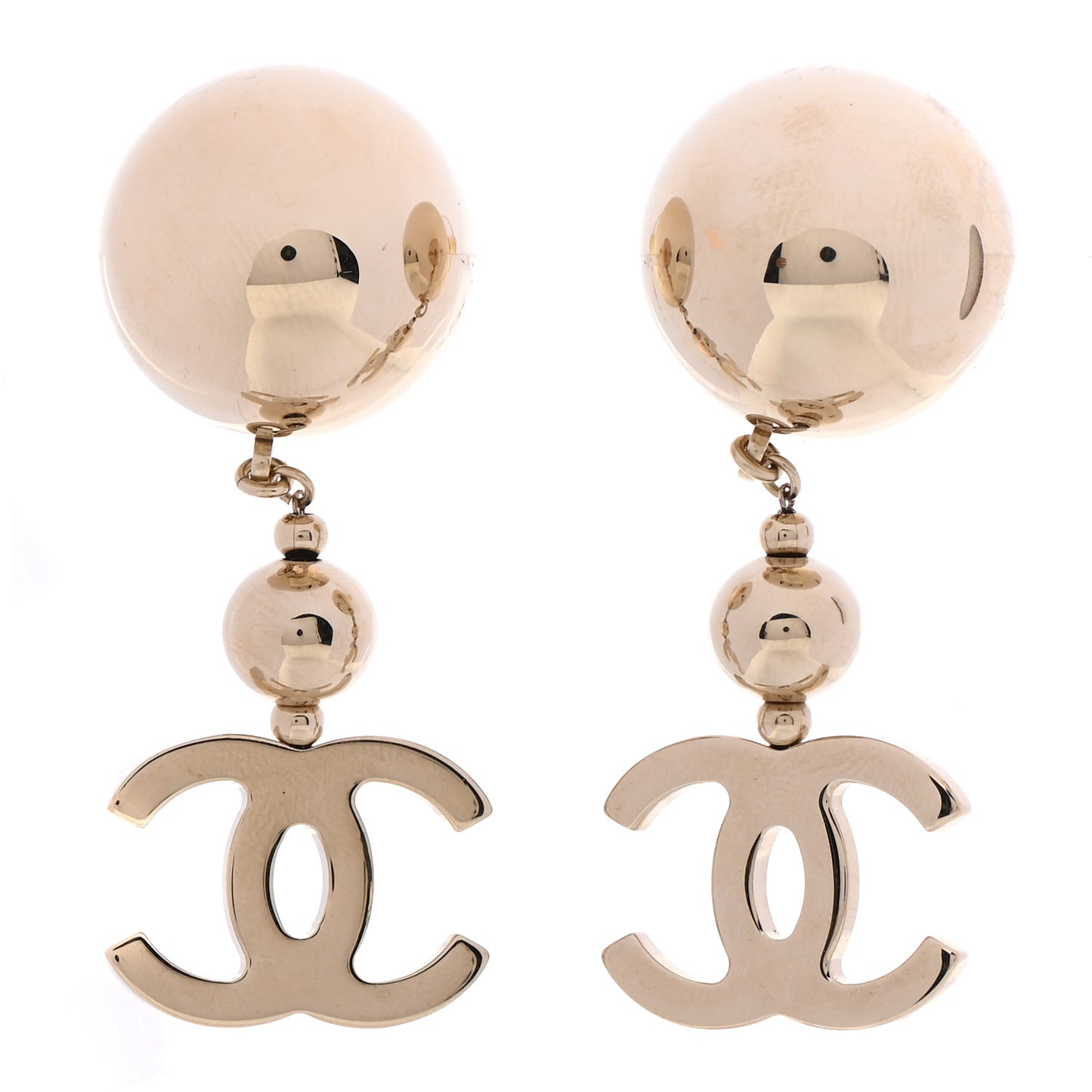 Metal CC Drop Earrings Gold