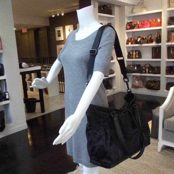 Burberry Nylon Tonal Check Diaper Bag Black 2 of 9