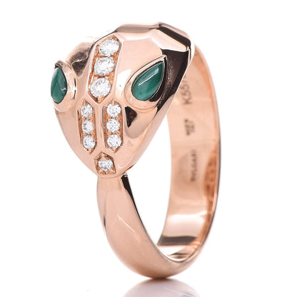 Bulgari 18K Rose Gold Diamond Malachite Serpenti Ring 53 6.5 8 of 21