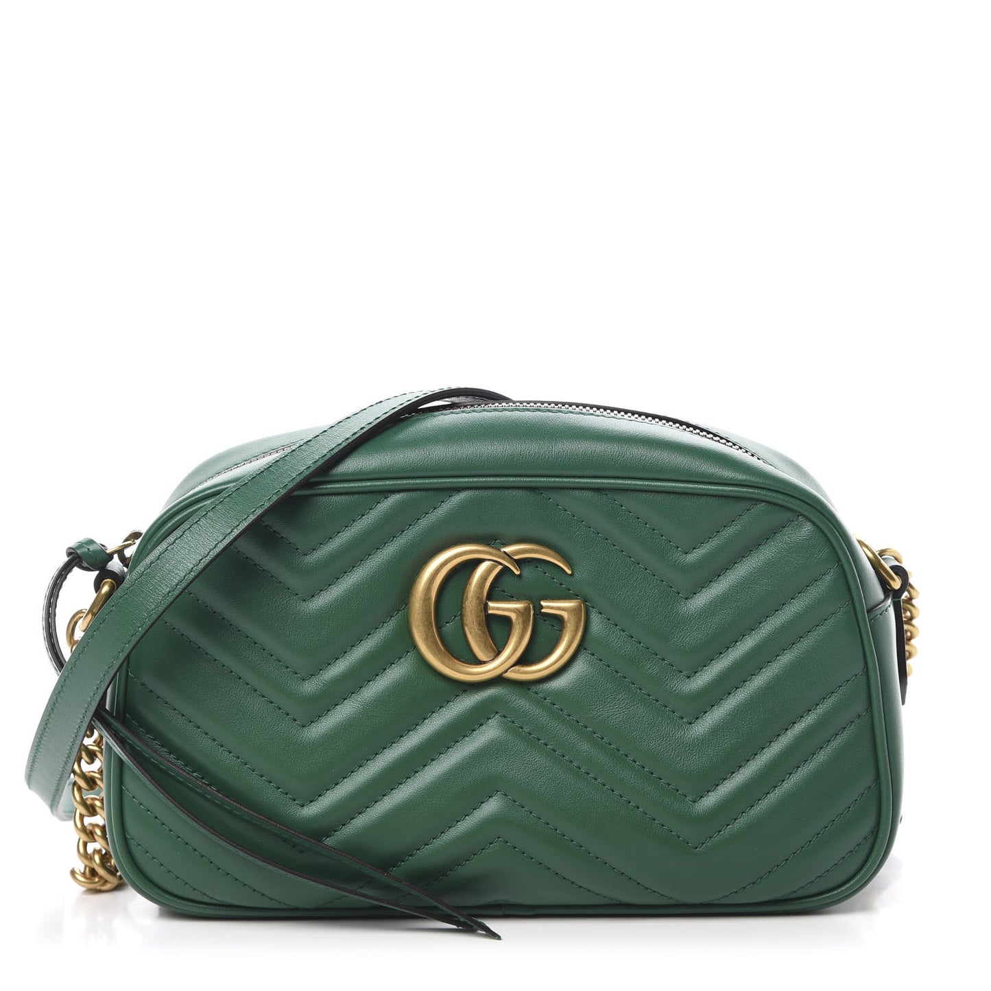 Calfskin Matelasse Small GG Marmont Chain Shoulder Bag Emerald Green