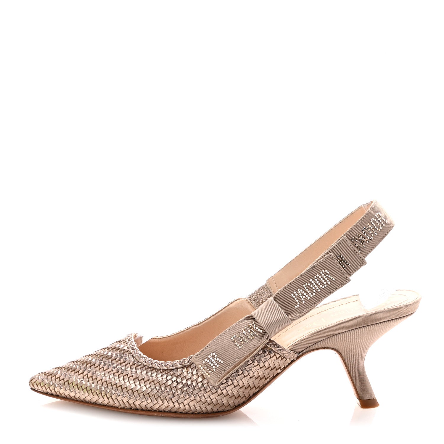 Christian Dior Laminated Calfskin Ribbon Crystal Woven J'Adior Slingback 65mm Pumps 37.5 Copper 1 of 10