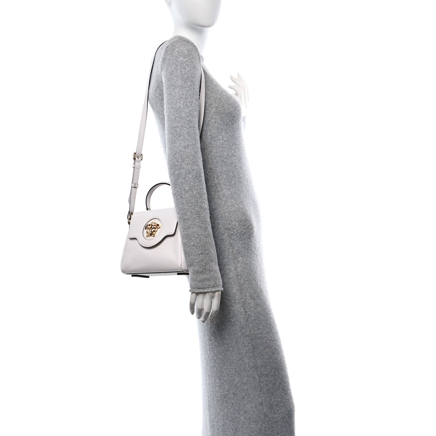 Versace Grained Calfskin Small La Medusa Top Handle Bag Optical White 3 of 14