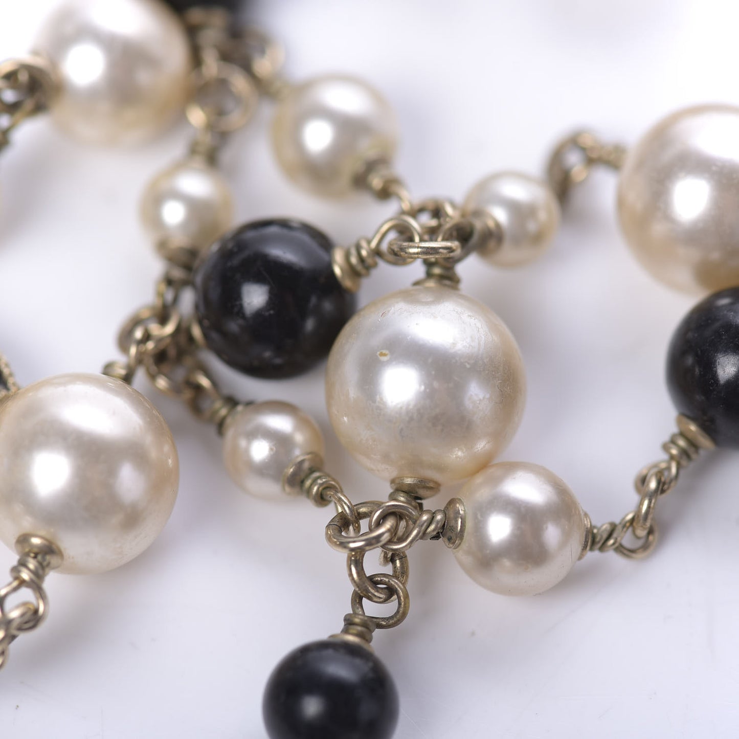 Pearl Bead Enamel CC Long Necklace Black Gold