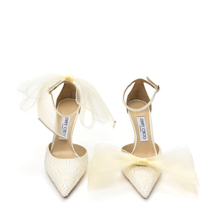 Jimmy Choo Satin Crystal Averly Bow 100 Pumps 37 Latte 2 of 11