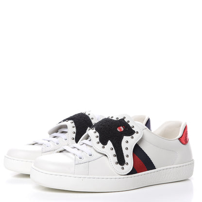 Gucci Calfskin Ayers Web Panther Embroidered Mens Ace Sneakers 7.5 White 3 of 10
