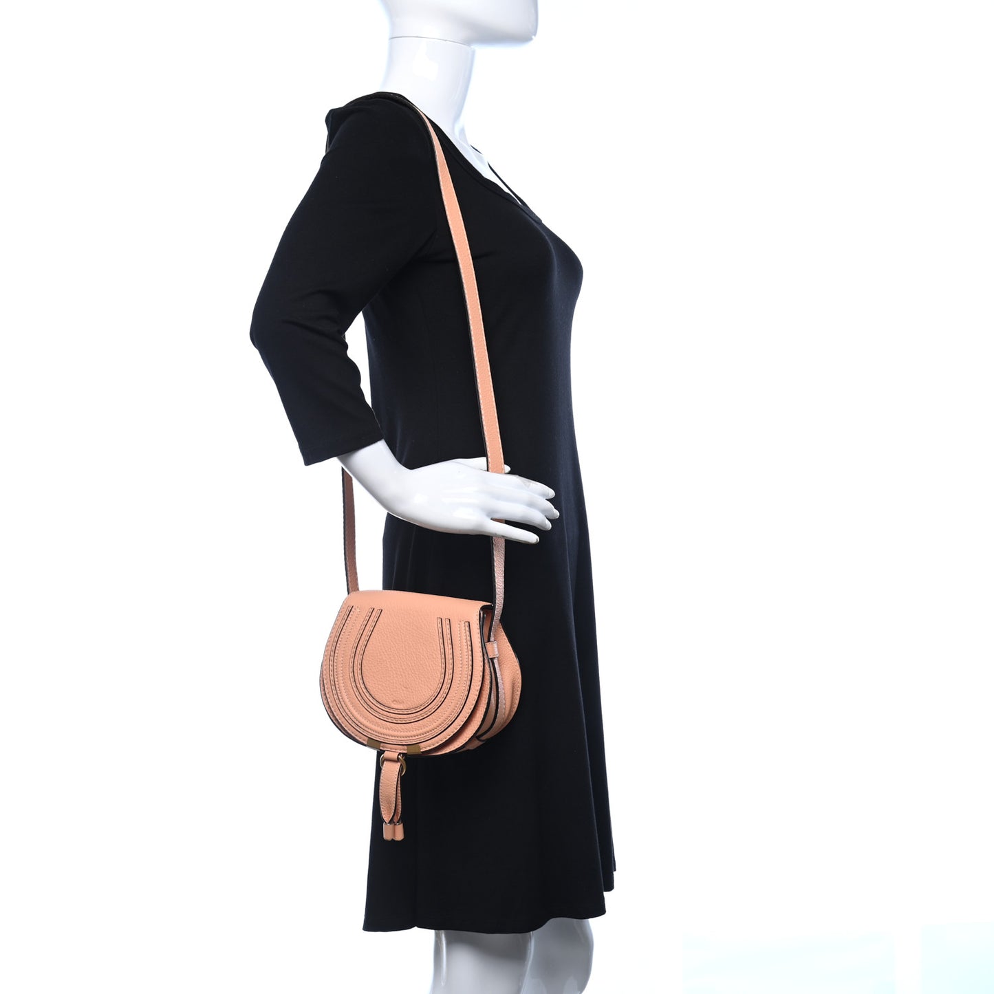 Calfskin Mini Marcie Round Crossbody Bag Peach Bloom