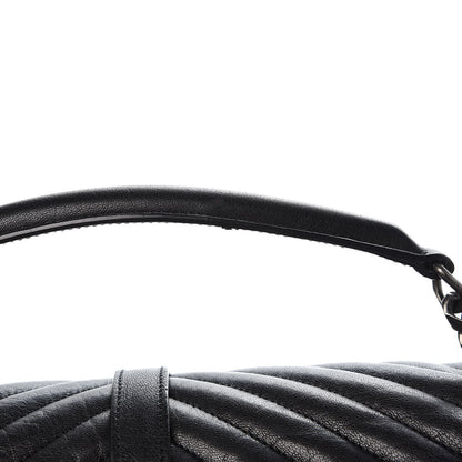 Saint Laurent Sheepskin Matelasse Chevron Monogram Large College Satchel Black 10 of 13