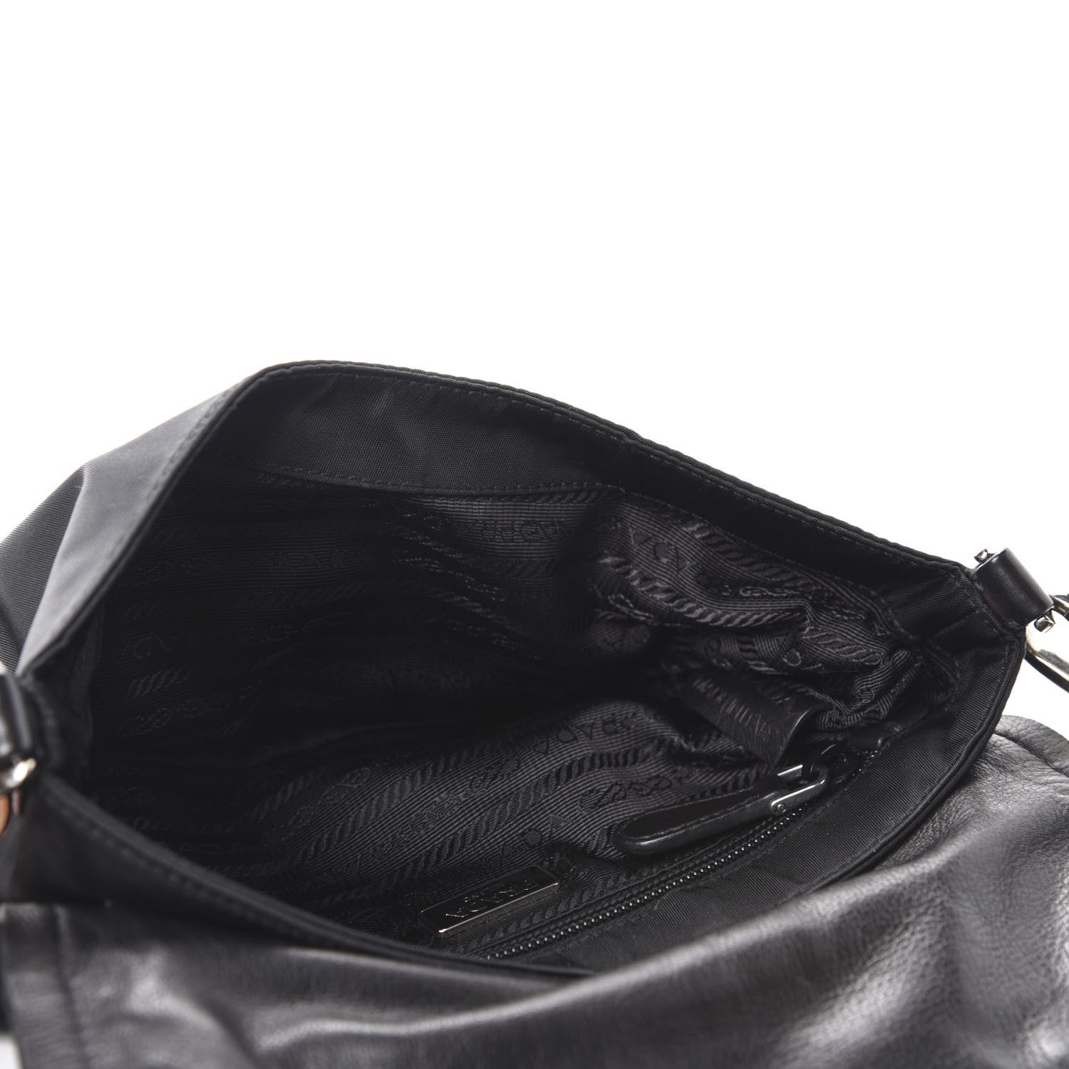 Prada Tessuto Nylon Calfskin Crocodile Embossed Shoulder Bag Black 5 of 12