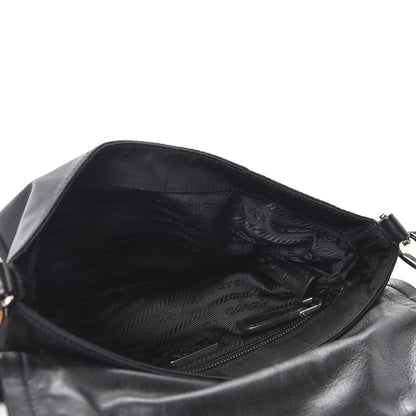 Prada Tessuto Nylon Calfskin Crocodile Embossed Shoulder Bag Black 5 of 12