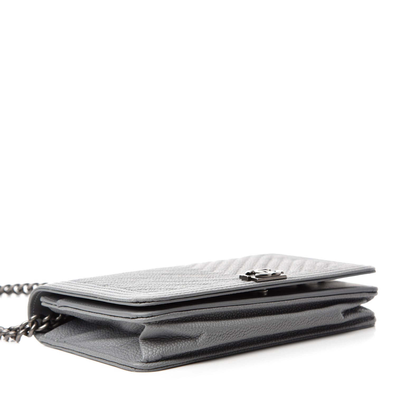 Chanel Caviar Chevron Quilted Boy Wallet On Chain WOC Grey 4 of 13