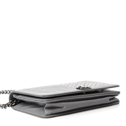 Chanel Caviar Chevron Quilted Boy Wallet On Chain WOC Grey 4 of 13