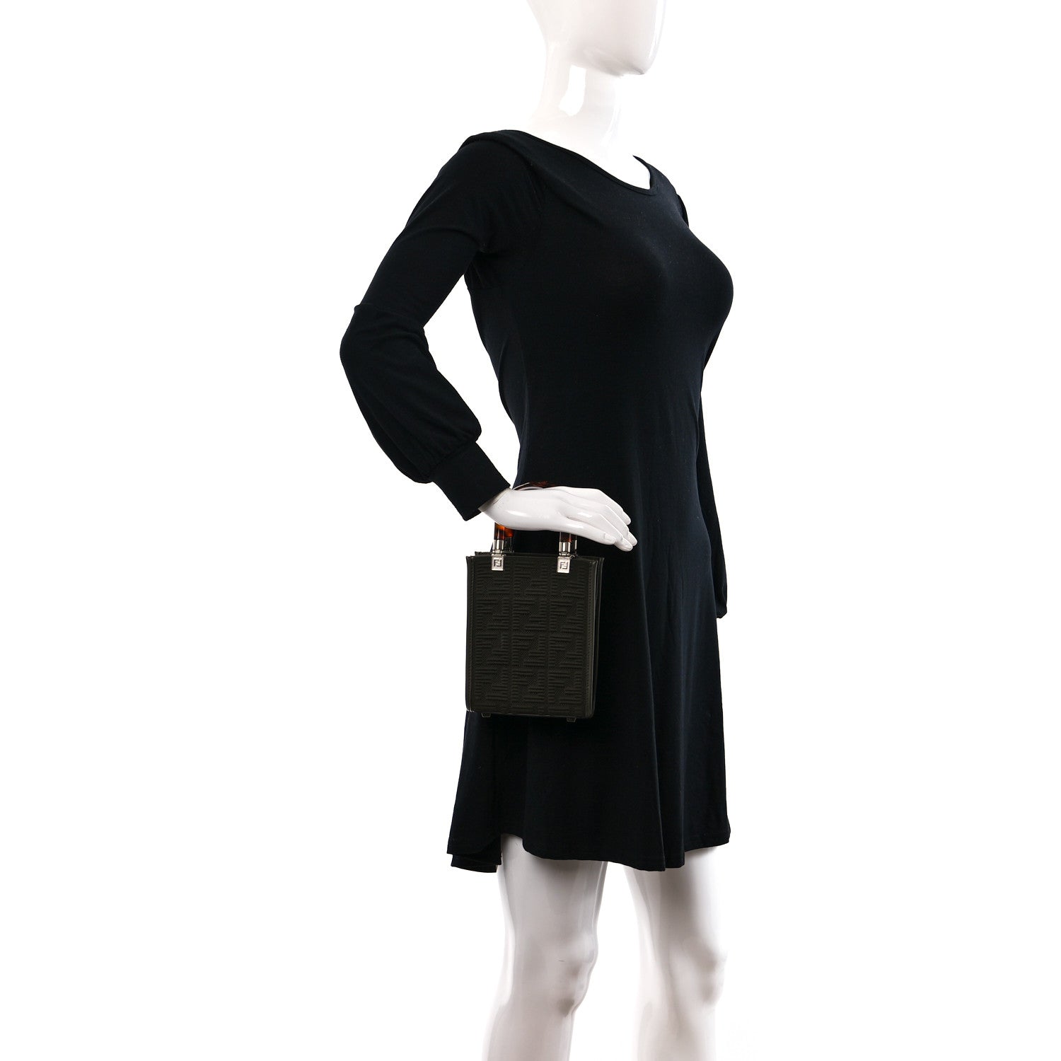 Fendi Technical Fabric Vitello Ceylon Plexiglass FF Mini Fendi Sunshine Shopper Tote Wood 2 of 9