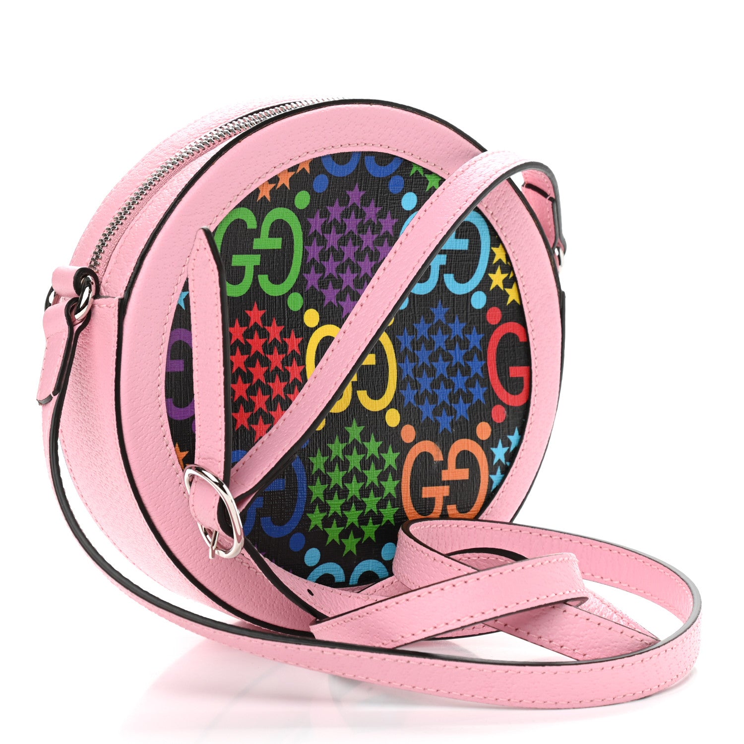 Gucci GG Supreme Monogram Psychedelic Round Shoulder Bag Black Multicolor Sugar Pink 3 of 9