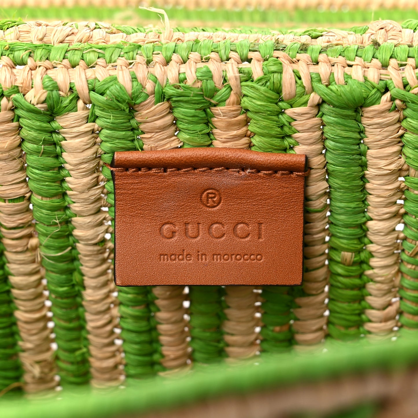 Raffia Woven Small GG Marmont Shoulder Bag Natural Light Green
