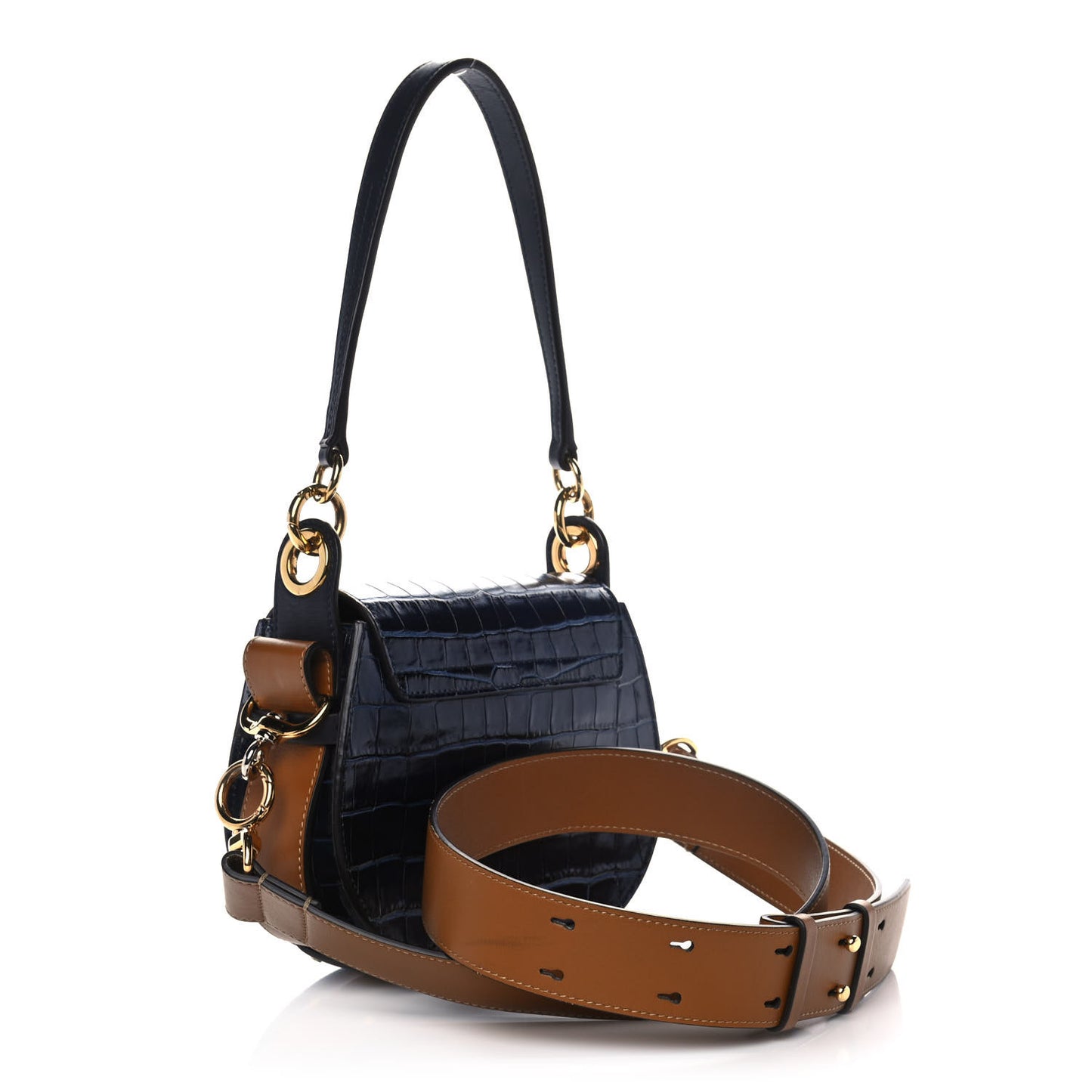 Calfskin Crocodile Embossed Small Tess Bag Full Blue