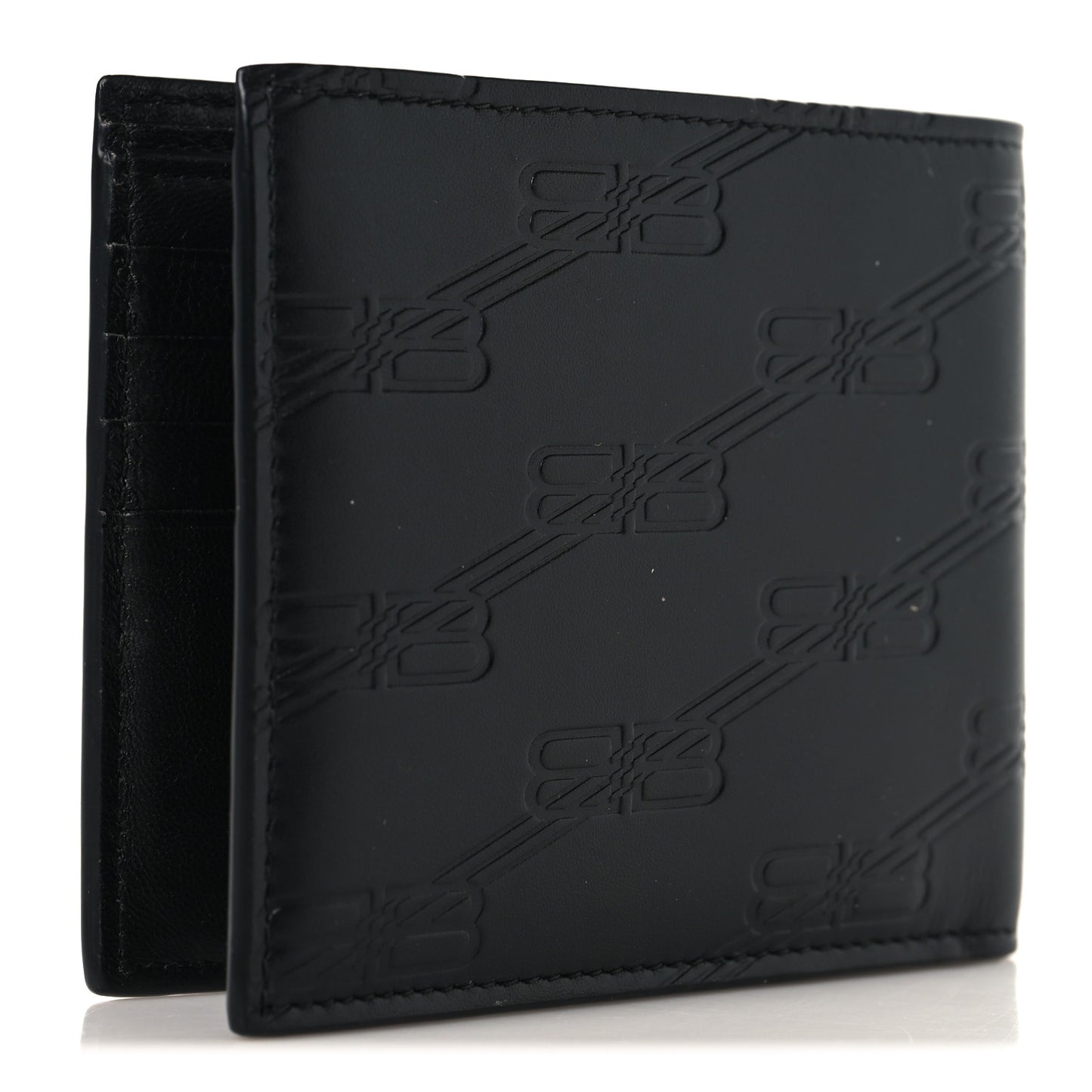 Calfskin BB Monogram Embossed Bi-Fold Wallet Black White