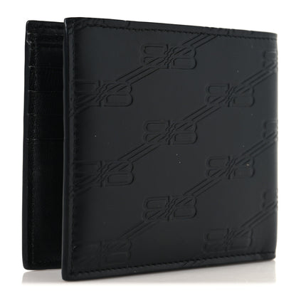 Balenciaga Calfskin BB Monogram Embossed Bi-Fold Wallet Black White 3 of 6
