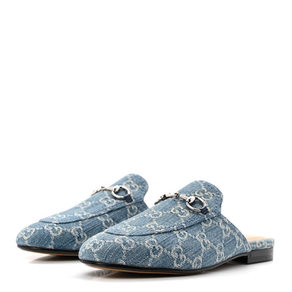 Gucci New Denim GG Malaga Kid Womens Princetown Slippers 36.5 Light Blue Royale 3 of 9