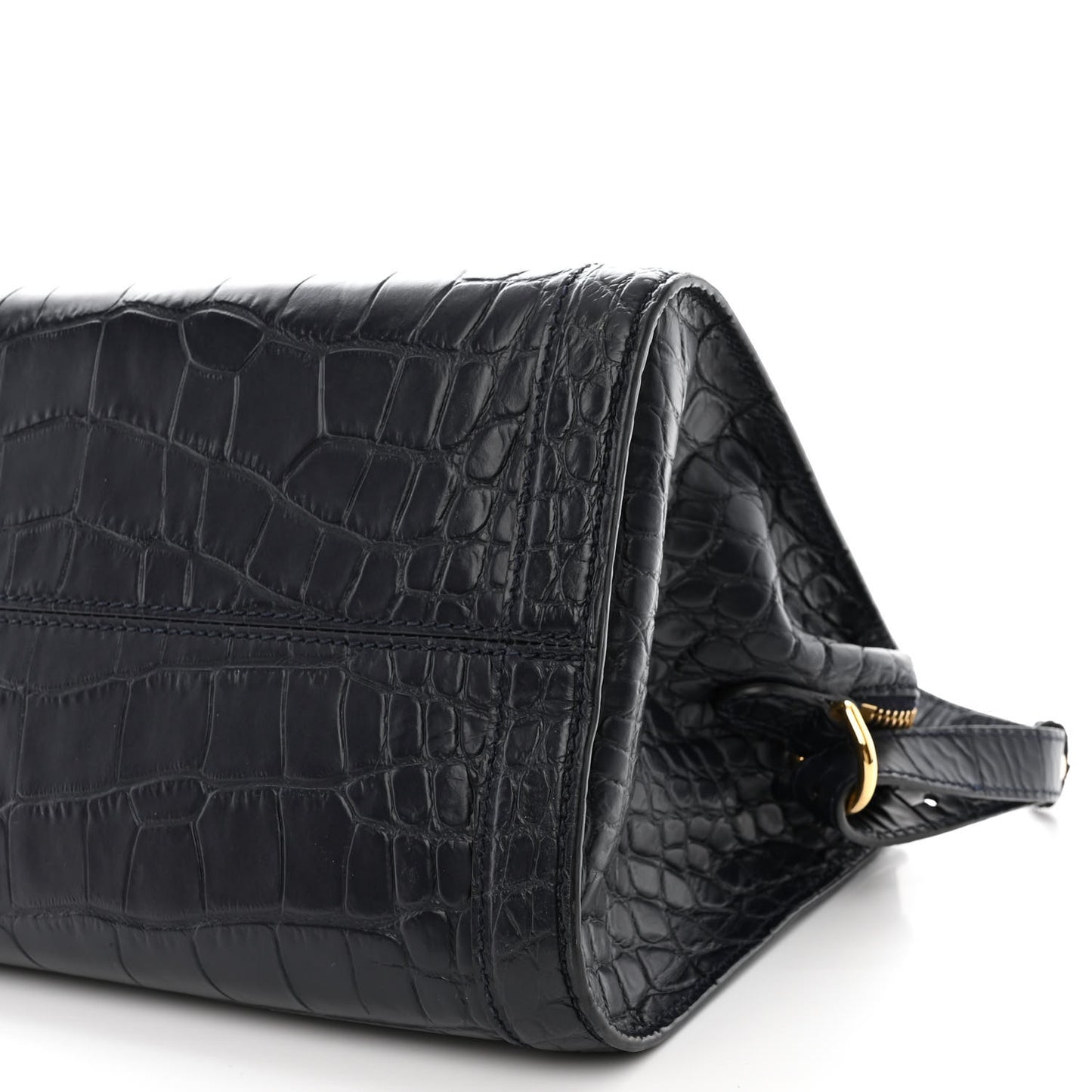 Calfskin Crocodile Embossed Small Skull Padlock Zip Around Tote Navy Blue