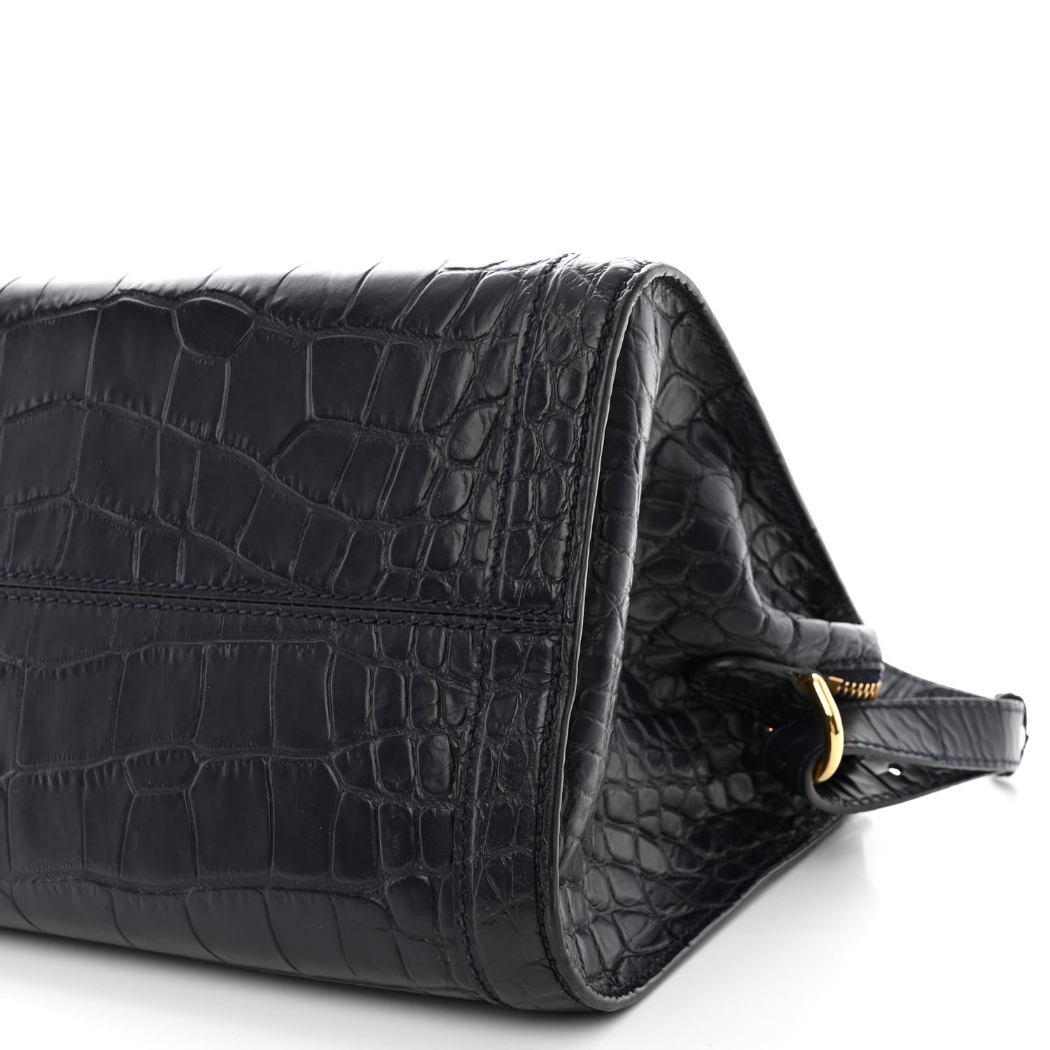Alexander McQueen Calfskin Crocodile Embossed Small Skull Padlock Zip Around Tote Navy Blue 10 of 10