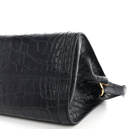 Alexander McQueen Calfskin Crocodile Embossed Small Skull Padlock Zip Around Tote Navy Blue 10 of 10