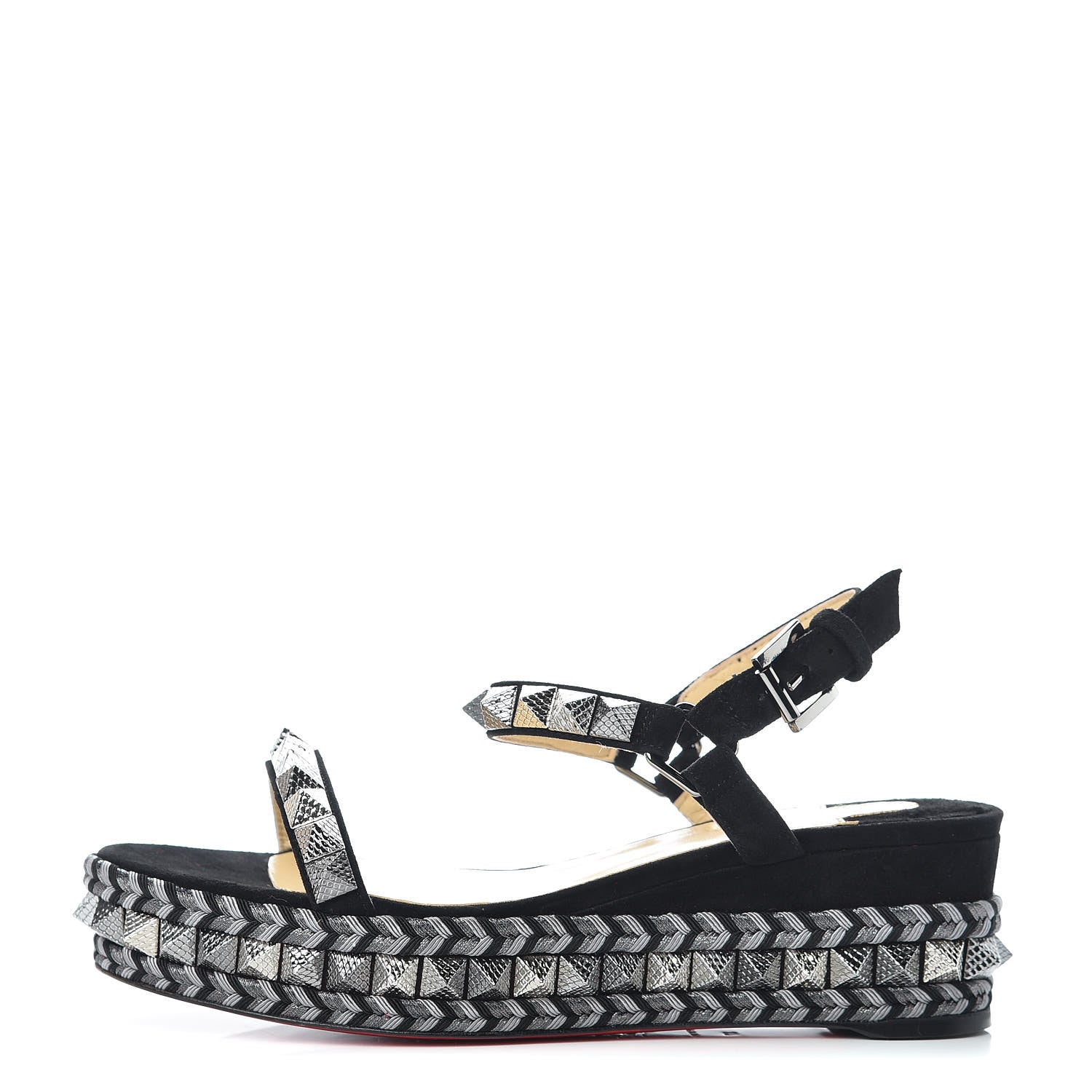 Christian Louboutin Veau Velours Specchio Vintage Pyraclou 60 Platform Sandals 37 Black 1 of 8