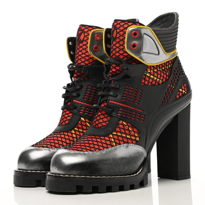 Louis Vuitton Metallic Calfskin Technical Fabric Digital Gate Ankle Boots 41 Black Red 3 of 16