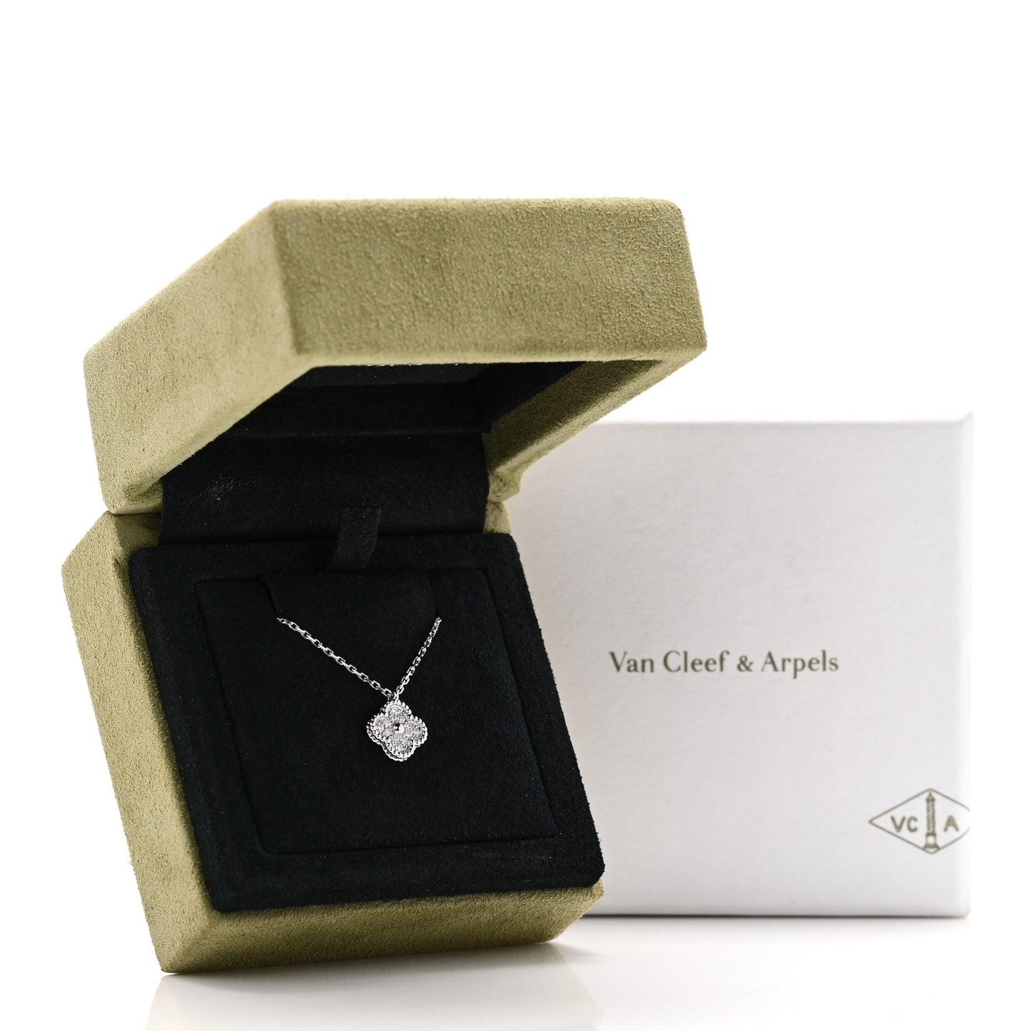 18K White Gold Diamond Sweet Alhambra Pendant Necklace