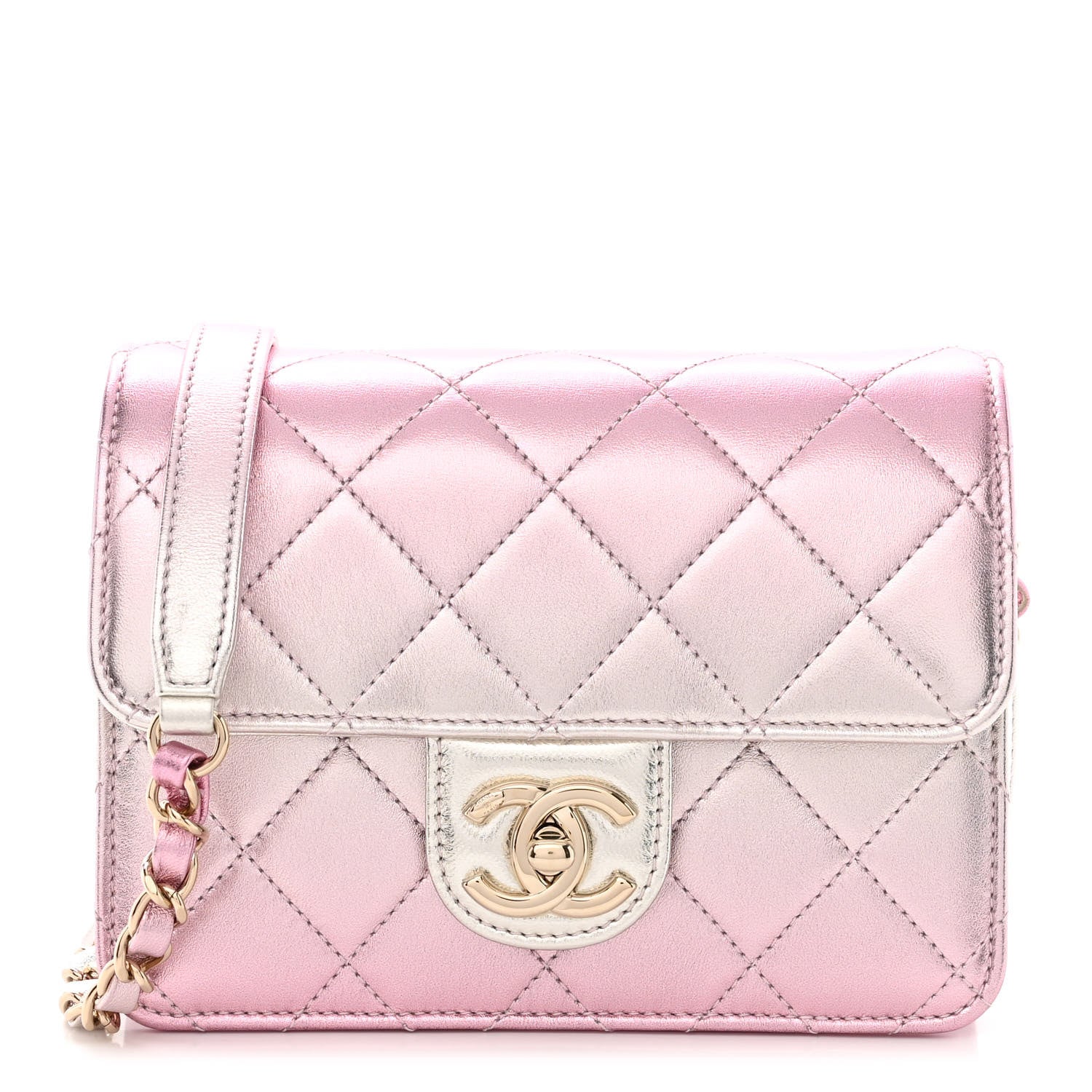 Chanel Metallic Lambskin Like A Wallet Flap Golden Pink 1 of 12