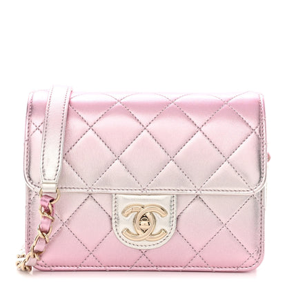 Chanel Metallic Lambskin Like A Wallet Flap Golden Pink 1 of 12