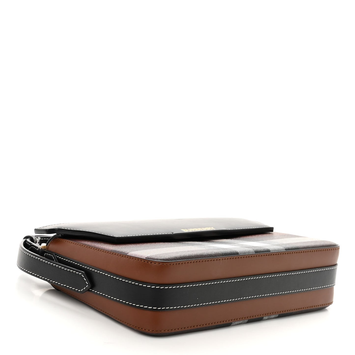 E-Canvas Check Calfskin Catherine Shoulder Bag Dark Birch Brown