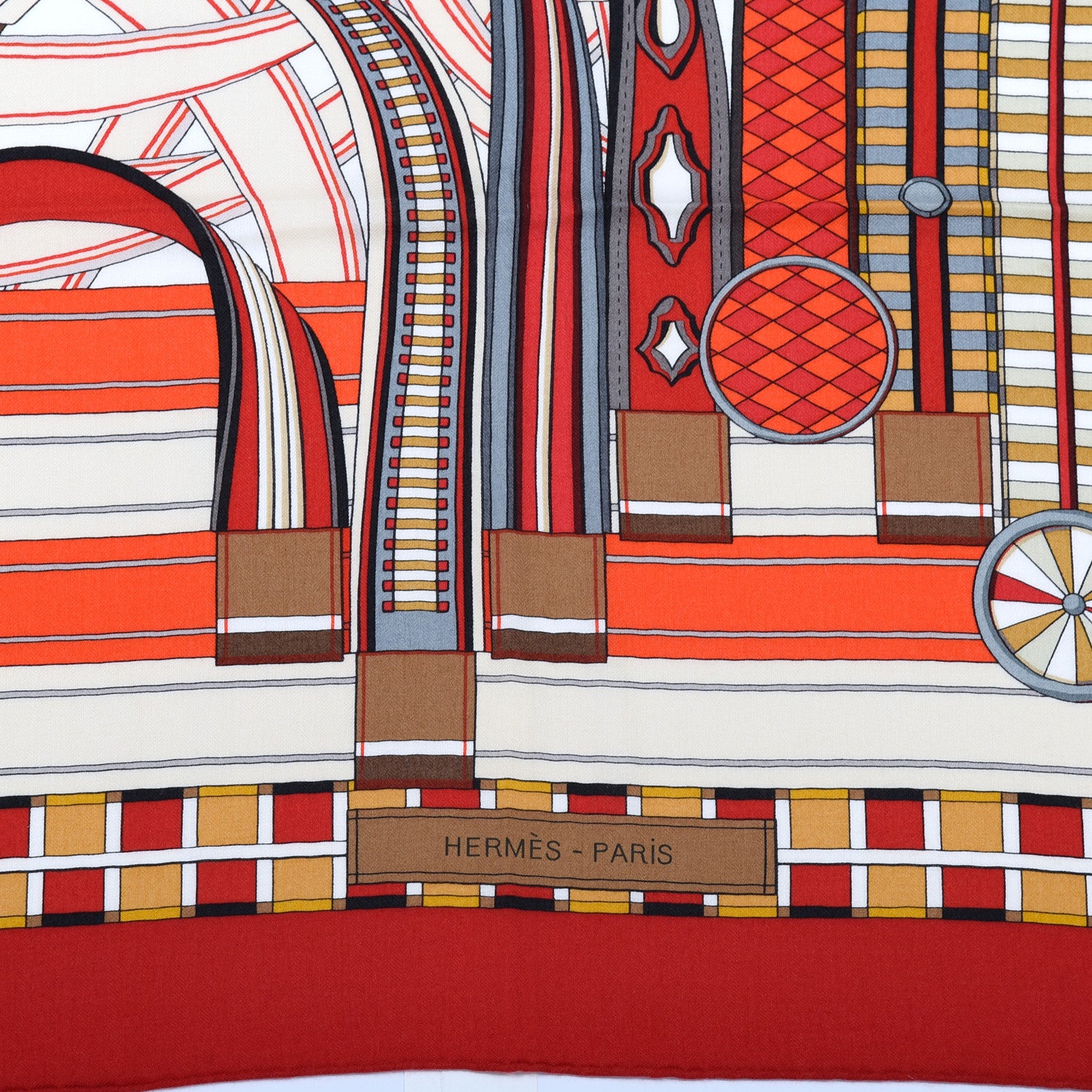 Hermes Cashmere Silk Voltes Et Pirouettes Shawl 140 Rouge Creme Beige 3 of 7
