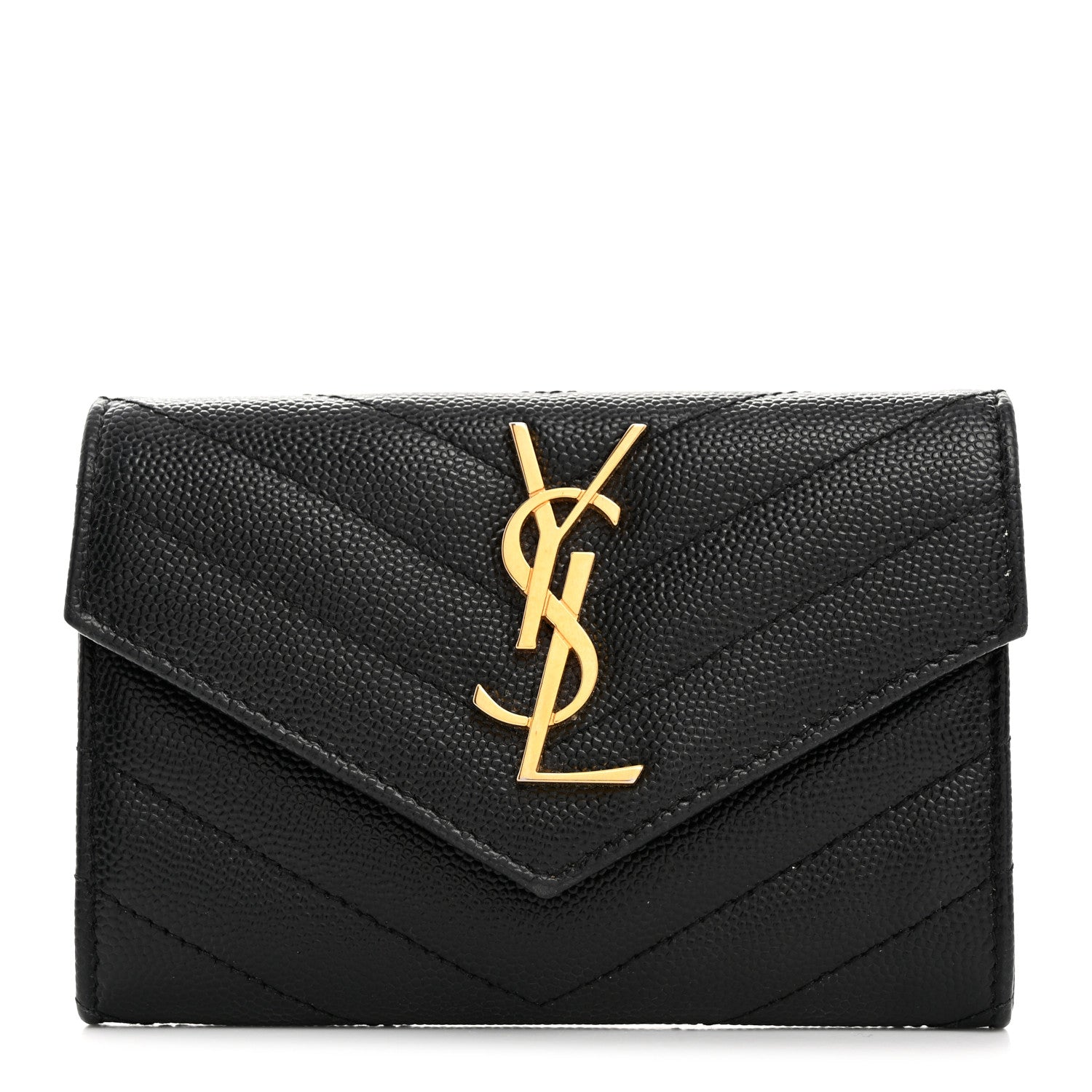 Saint Laurent Grain De Poudre Matelasse Chevron Small Monogram Envelope Wallet Black 1 of 7