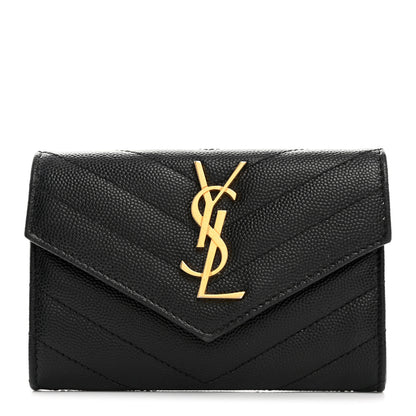 Saint Laurent Grain De Poudre Matelasse Chevron Small Monogram Envelope Wallet Black 1 of 7