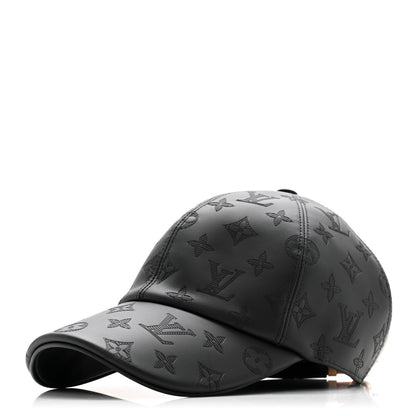 Louis Vuitton Calfskin Monogram Shadow Baseball Cap 58 Black 1 of 10