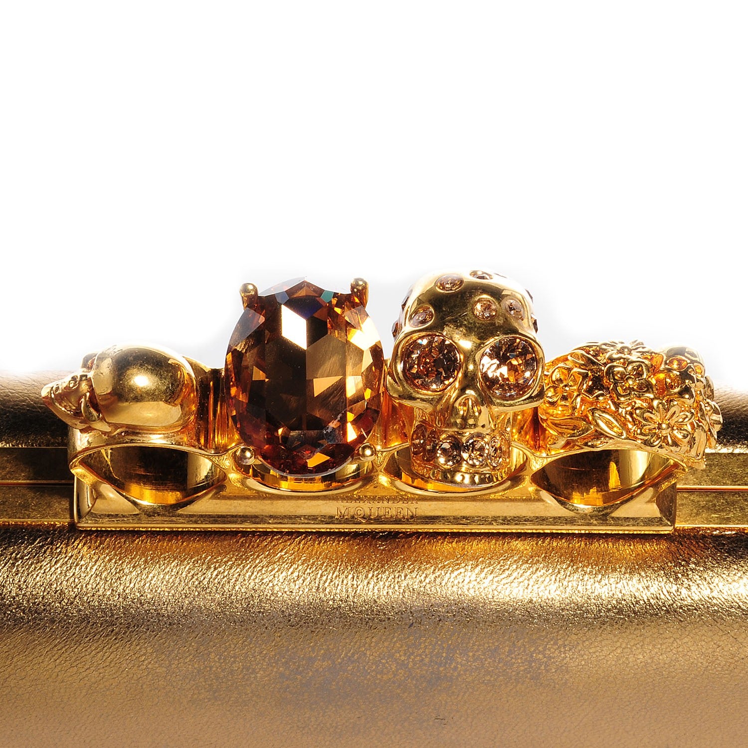 Alexander McQueen Metallic Leather Skull Knuckle Box Long Clutch Gold 5 of 8