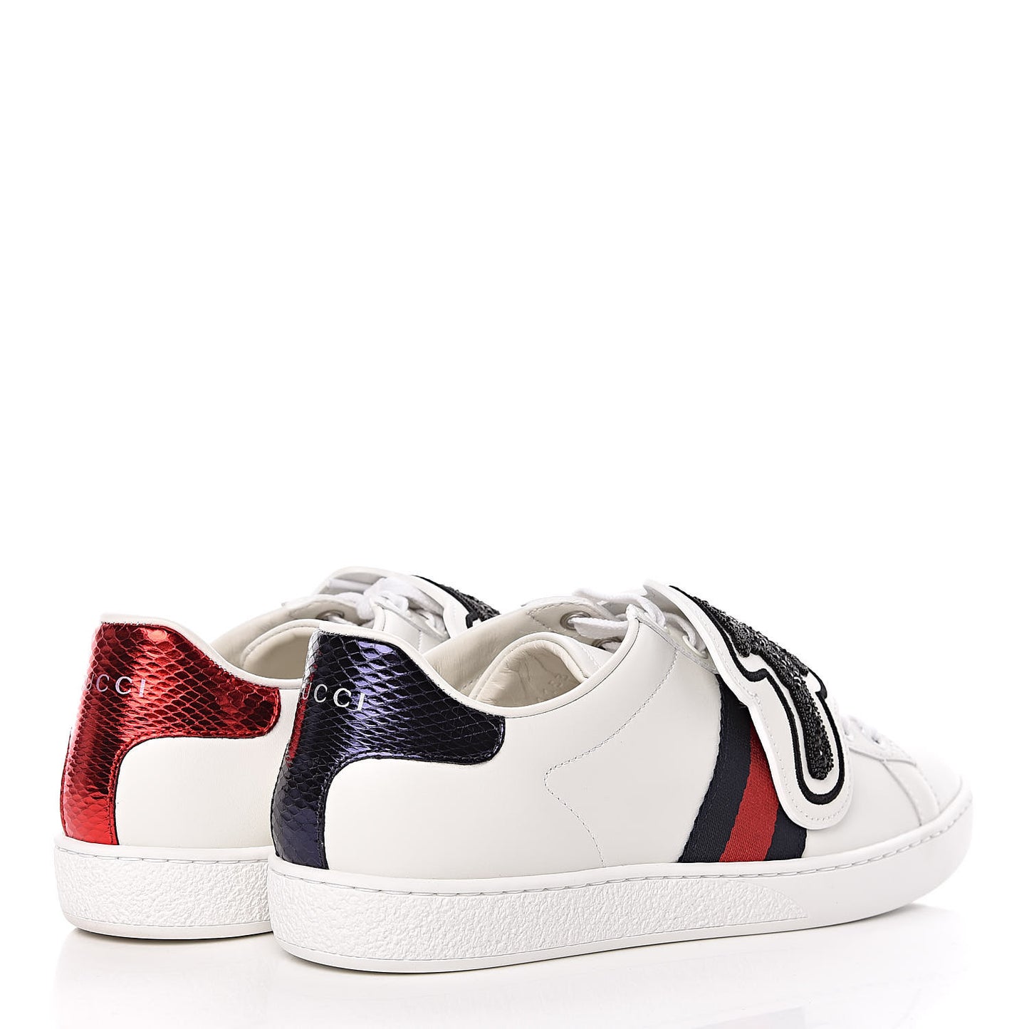 Calfskin Ayers Crystal Panther Embroidered Womens Ace Sneakers 37.5 White