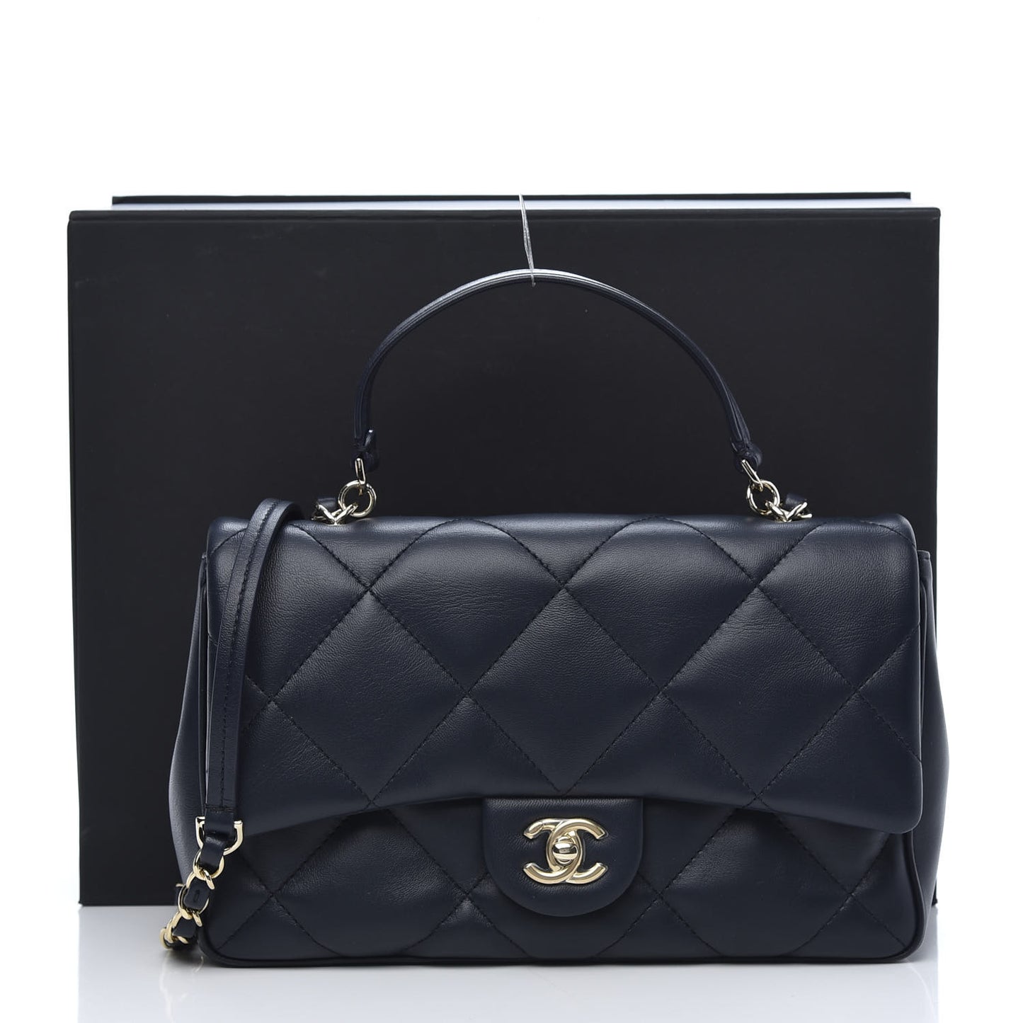 Lambskin Quilted Easy Carry Flap Navy