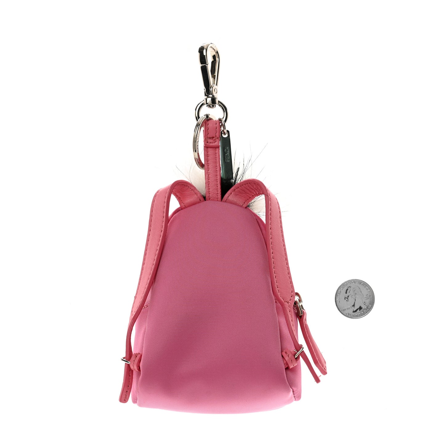 Nylon Shiny Nappa Nutria Fox Fur Monster Eyes Mini Backpack Charm Lollypop Rosa Fluo Multicolor