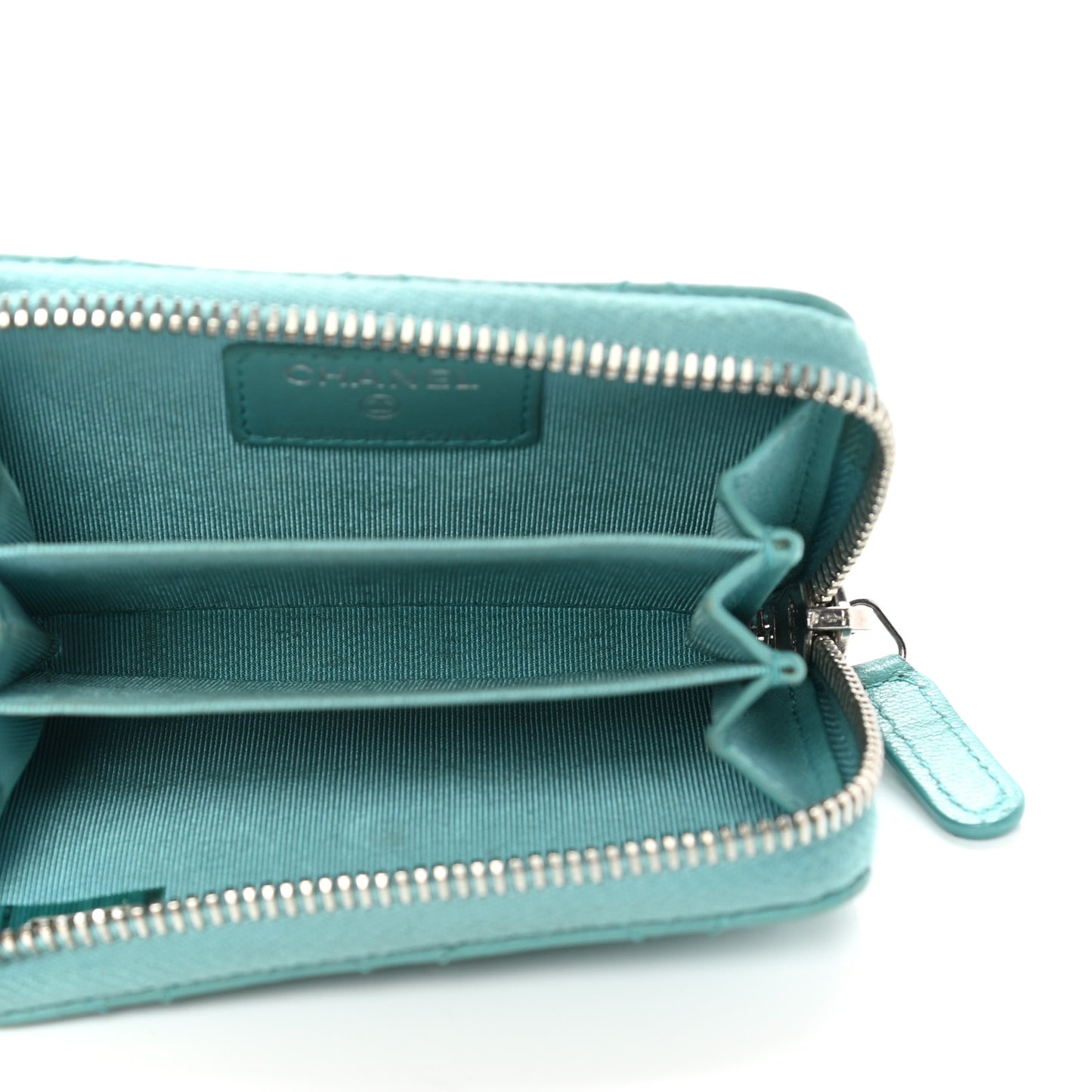 Lambskin Quilted Zip Around Coin Purse Wallet Turquoise